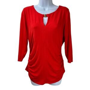 Vince Camuto Ruched Sides Keyhole Top 3/4 Sleeve Red Size Large